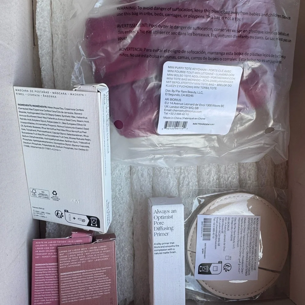 NWT RARE BEAUTY Keychain Mini Tote + Exclusive Compact Mirror Travel Bundle